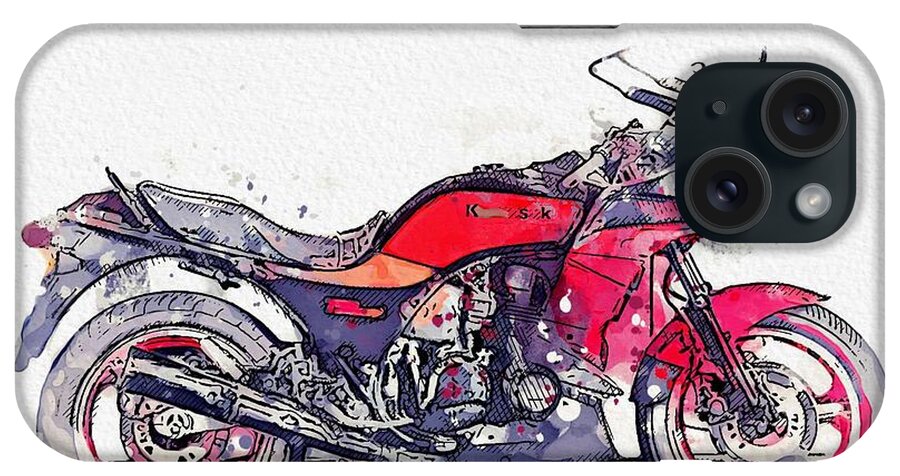 Bicycle iPhone Case featuring the painting 1984 Kawasaki GPZ 750 R 4 watercolor by Ahmet Asar by Celestial Images