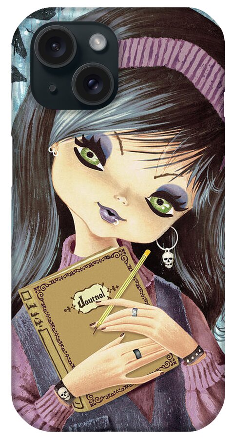 Bashful iPhone Case featuring the drawing Big-eyed girl goes goth #2 by CSA Images