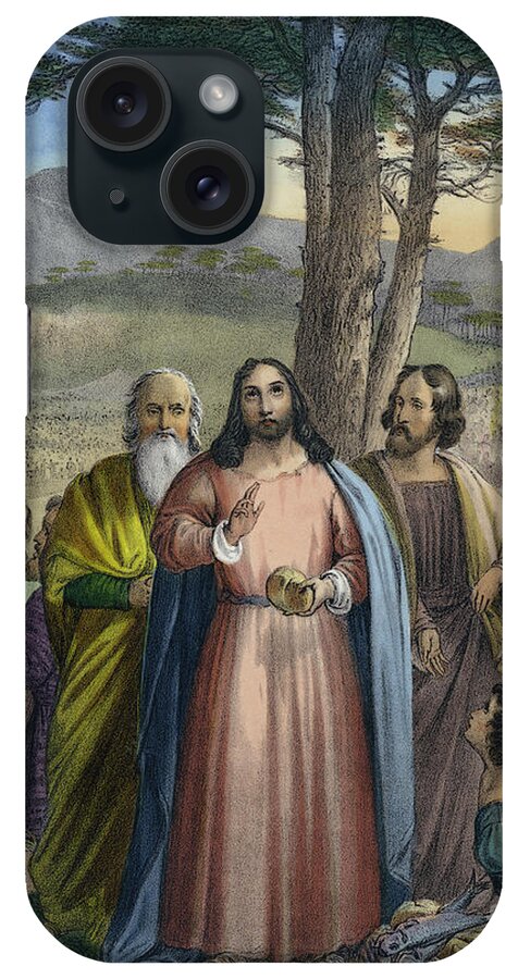 Christ Feedeth The Multitude Coloured Engraving iPhone Case featuring the painting Christ Feedeth The Multitude by Siegfried Detler Bendixen