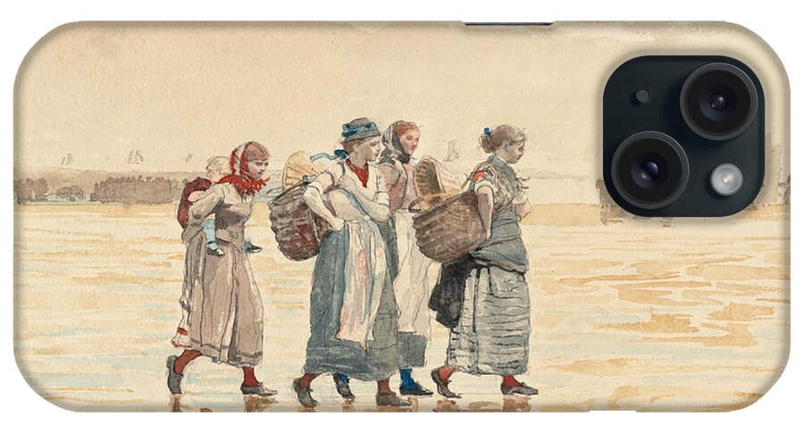 Winslow Homer iPhone Case featuring the drawing Four Fishwives on the Beach #4 by Winslow Homer