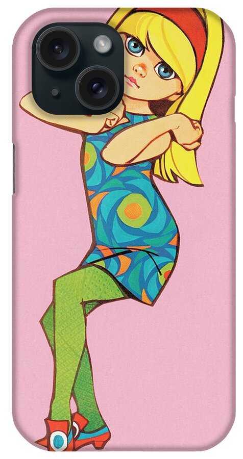 Activity iPhone Case featuring the drawing Groovy dancing chick #2 by CSA Images