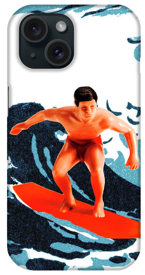 Activity iPhone Case featuring the drawing Man Surfing #2 by CSA Images