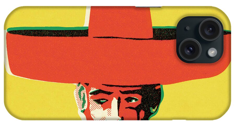 Accessories iPhone Case featuring the drawing Man Wearing a Sombrero #2 by CSA Images