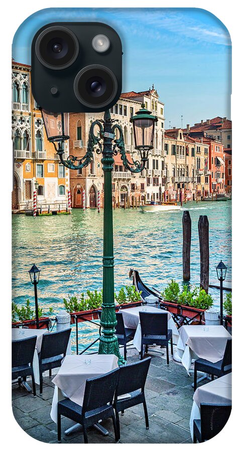 Estock iPhone Case featuring the digital art Outdoor Cafe, Venice, Italy #2 by Lumiere