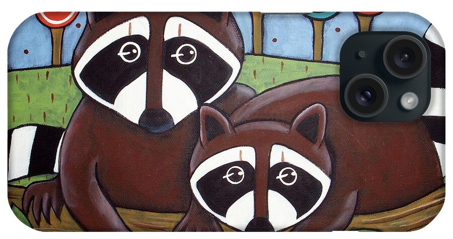 Stamp iPhone Case featuring the painting 2 Raccoons by Karla Gerard