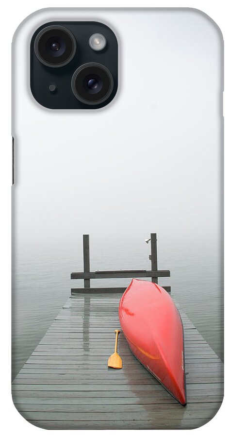 Outdoors iPhone Case featuring the photograph Red Canoe On Dock #2 by Zia Soleil