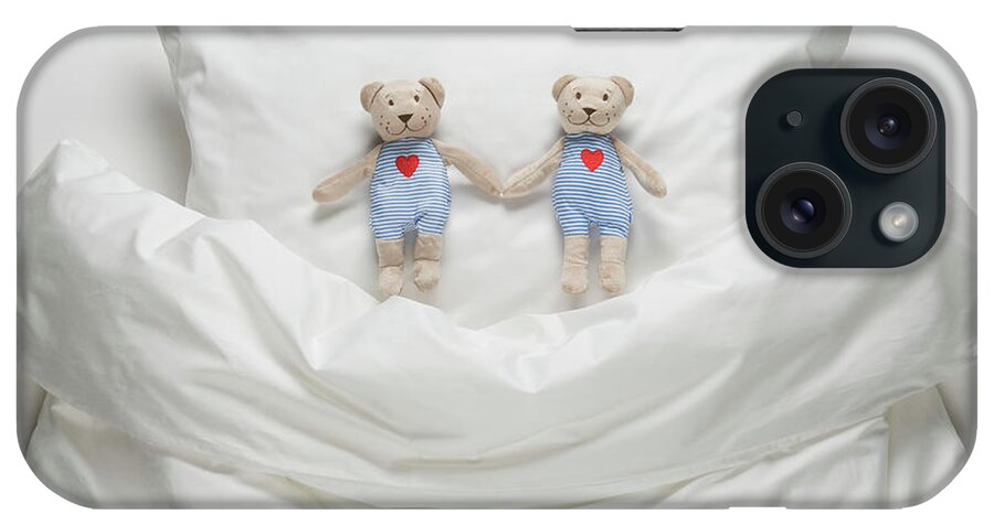 Two Objects iPhone Case featuring the photograph Teddy Bear On Bed #2 by Westend61