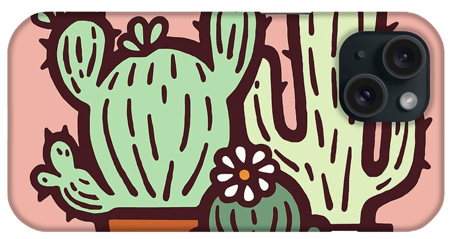 Bloom iPhone Case featuring the drawing Three Cacti in Pots #2 by CSA Images