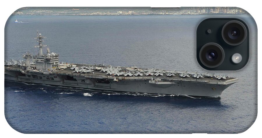 Horizontal iPhone Case featuring the photograph Uss Theodore Roosevelt Departs #2 by Stocktrek Images