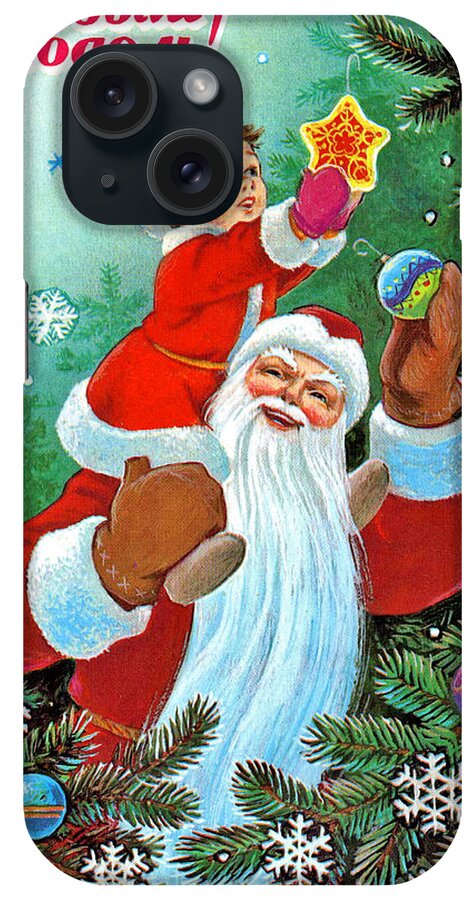 Santa Claus iPhone Case featuring the digital art Vintage Soviet Holiday Postcard #2 by Long Shot