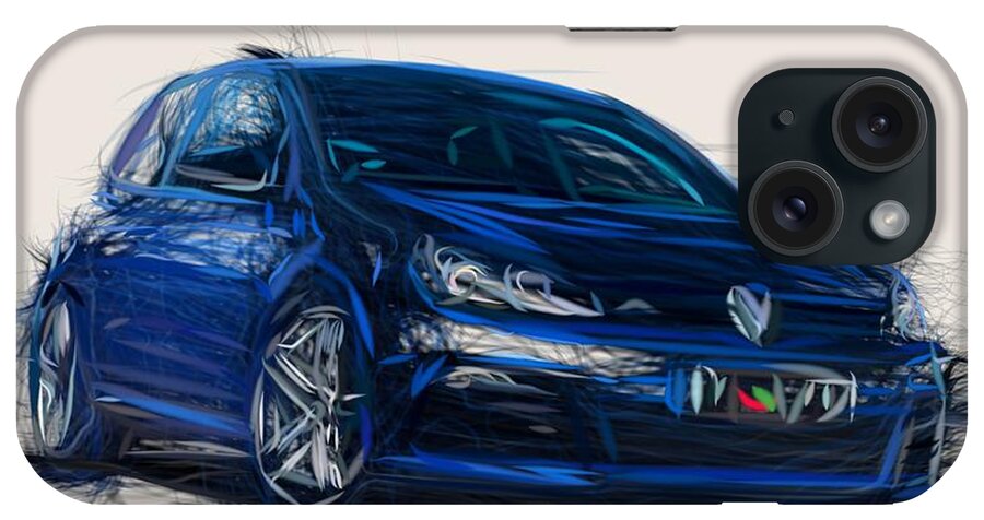 Volkswagen iPhone Case featuring the digital art Volkswagen Golf R Draw #2 by CarsToon Concept