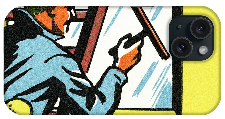 Adult iPhone Case featuring the drawing Window washer #2 by CSA Images