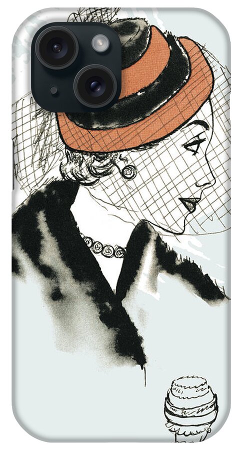 Accessories iPhone Case featuring the drawing Woman in hat #2 by CSA Images