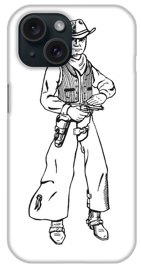 Accessories iPhone Case featuring the drawing Cowboy With Gun #3 by CSA Images