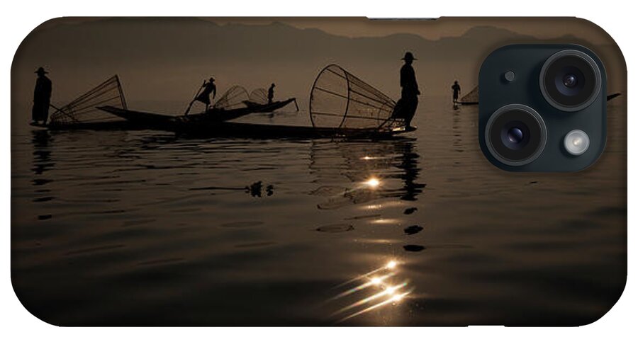 Tranquility iPhone Case featuring the photograph Fishermen On Inle Lake, Myanmar #3 by Mint Images - Art Wolfe