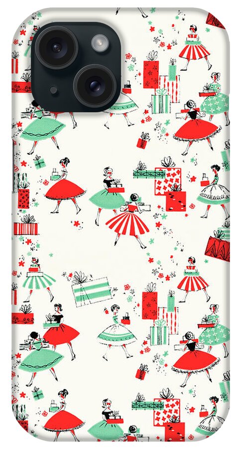 Apparel iPhone Case featuring the drawing Girls in dresses pattern #3 by CSA Images