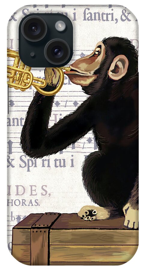 Steampunk iPhone Case featuring the painting Monkey Playing Trumpet #3 by Fab Funky