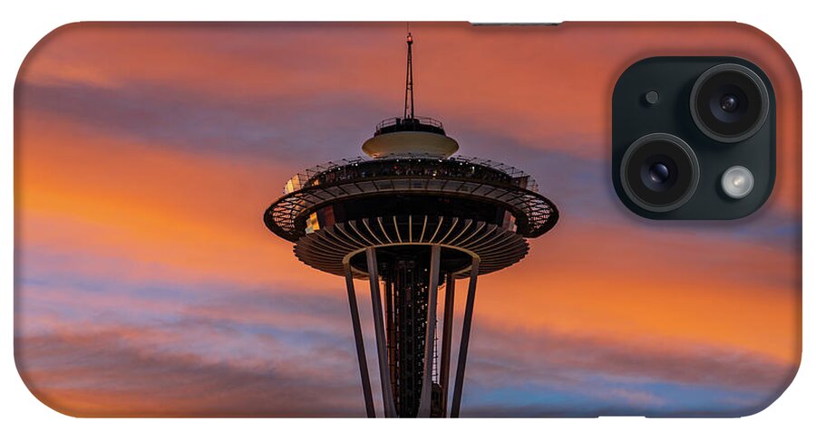 _emeraldcity iPhone Case featuring the tapestry - textile Space Needle Sunset #3 by Tommy Farnsworth