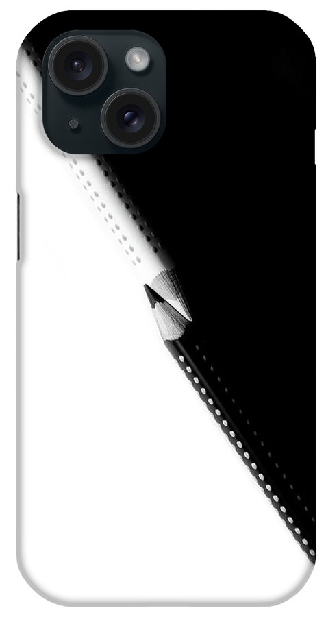 Education iPhone 15 Case featuring the photograph Two drawing pencils on a black and white surface. #5 by Michalakis Ppalis