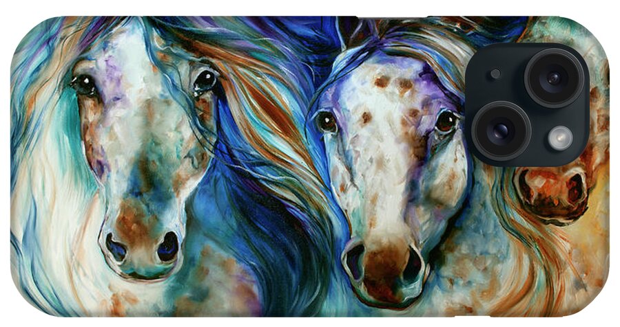 3 Wild Appaloosa Horses iPhone Case featuring the painting 3 Wild Appaloosa Horses by Marcia Baldwin
