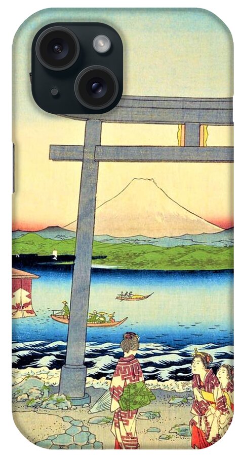 Utagawa Hiroshige iPhone Case featuring the painting 36 Views of Mt.Fuji - Sagami Enoshima Entrance by Utagawa Hiroshige