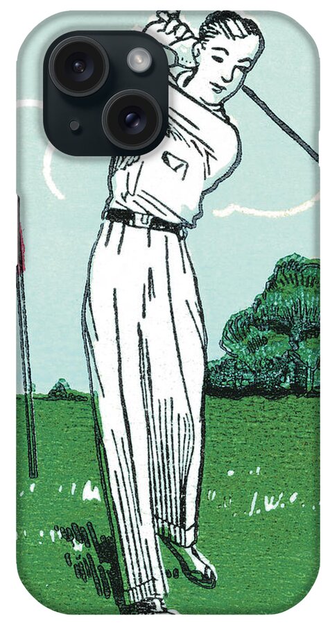 Action iPhone Case featuring the drawing Man Swinging a Golf Club #4 by CSA Images