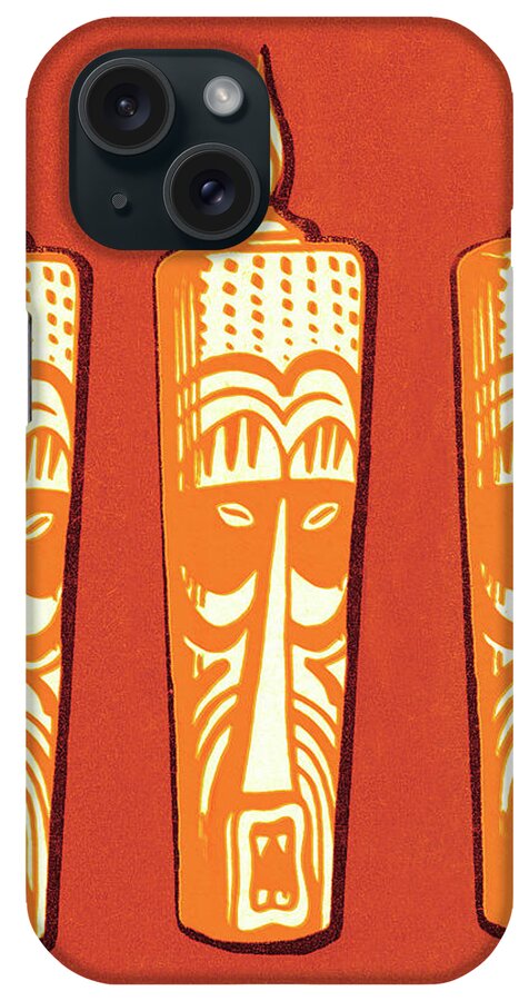 Black Magic iPhone Case featuring the drawing Tiki totem #4 by CSA Images