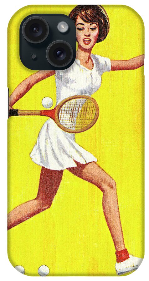 Adult iPhone Case featuring the drawing Woman Playing Tennis #4 by CSA Images