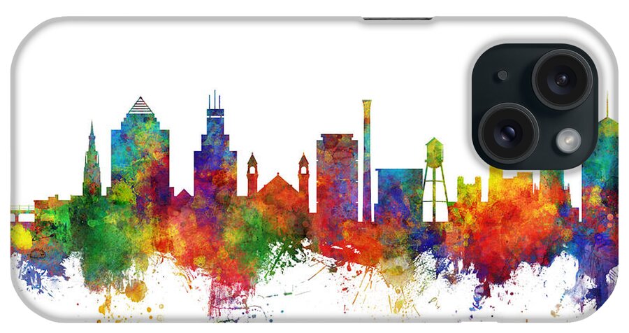 Durham iPhone Case featuring the digital art Durham North Carolina Skyline #5 by Michael Tompsett