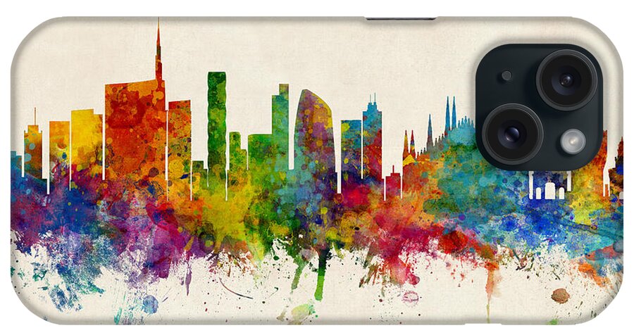 Milan iPhone Case featuring the digital art Milan Italy Skyline #5 by Michael Tompsett