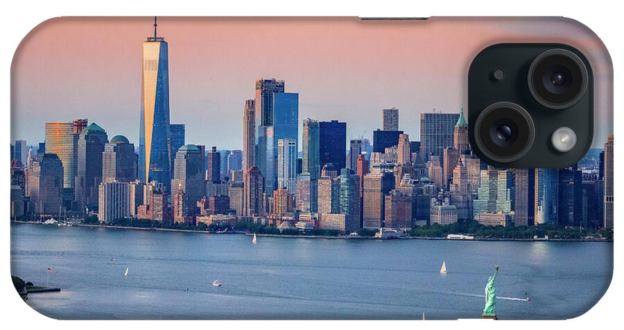 Estock iPhone Case featuring the digital art Statue Of Liberty & Nyc Skyline #5 by Antonino Bartuccio