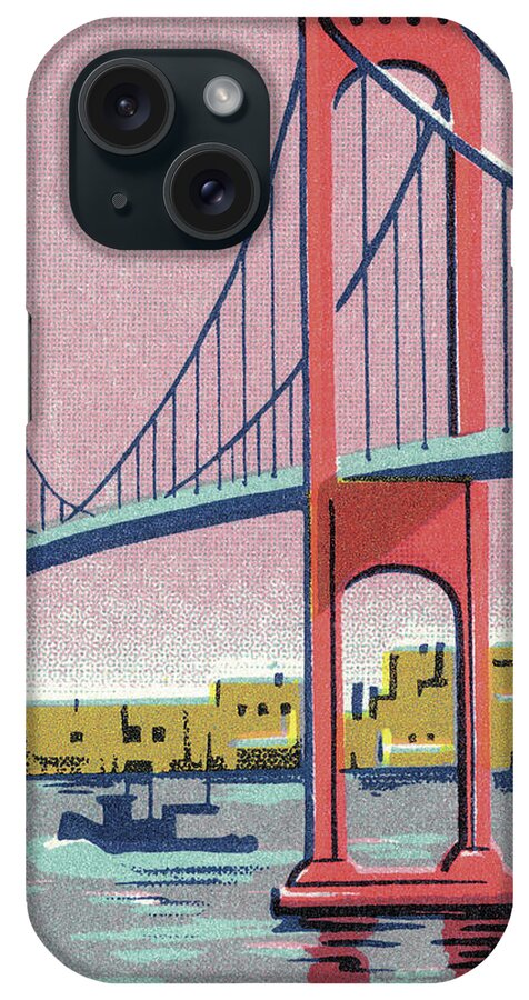 Across iPhone Case featuring the drawing Suspension Bridge #6 by CSA Images