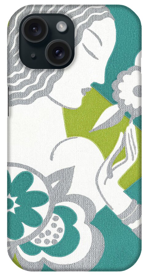 Adult iPhone Case featuring the drawing Woman With Flowers #6 by CSA Images