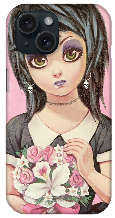 Black Hair iPhone Case featuring the drawing Big-eyed girl #7 by CSA Images
