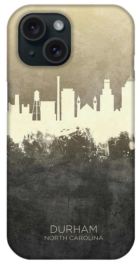 Durham iPhone Case featuring the digital art Durham North Carolina Skyline #7 by Michael Tompsett