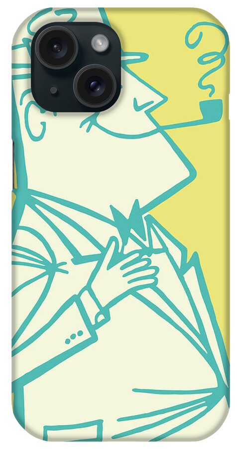 Accessories iPhone Case featuring the drawing Man Smoking a Pipe #7 by CSA Images