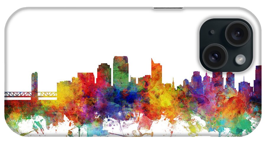 Sacramento iPhone Case featuring the digital art Sacramento California Skyline #7 by Michael Tompsett