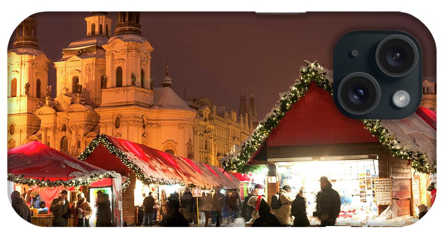 Snow-covered Christmas Market And Baroque St. Nicholas Church iPhone Case featuring the photograph 737-684 by Robert Harding Picture Library