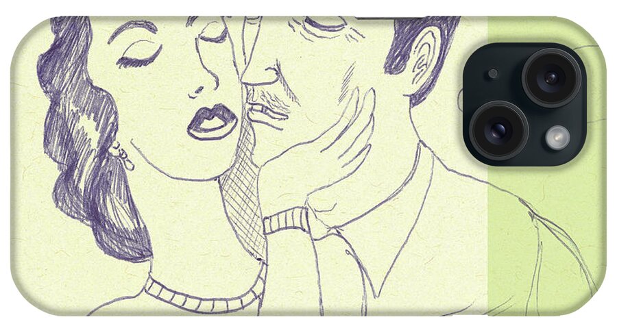 Adult iPhone Case featuring the drawing Couple Kissing #8 by CSA Images