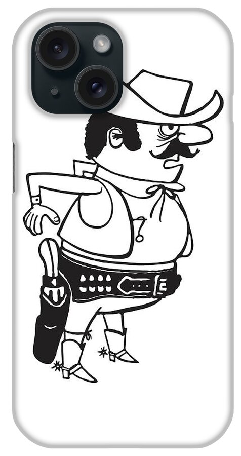 Accessories iPhone Case featuring the drawing Cowboy Gunslinger #9 by CSA Images