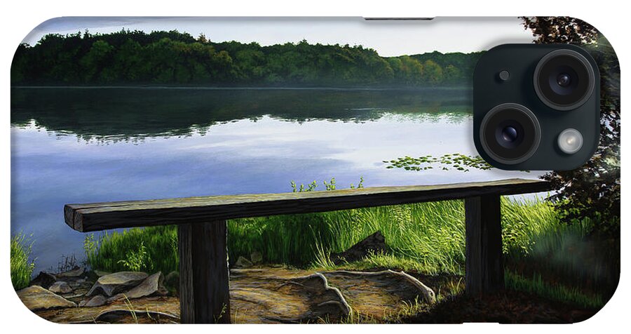 Landscape iPhone Case featuring the painting A Bench To Ponder by Anthony J Padgett