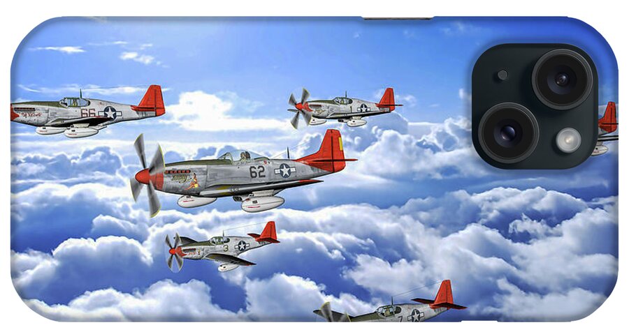 332nd Fighter Group iPhone Case featuring the digital art A flight of Red Tails - Oil by Tommy Anderson