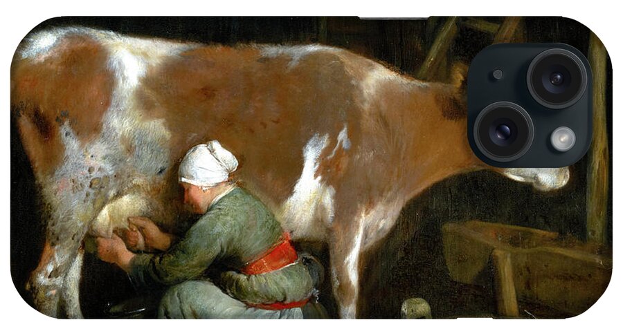 Gerard Ter Borch iPhone Case featuring the painting A Maid Milking a Cow in a Barn by Audrey Jeanne Roberts