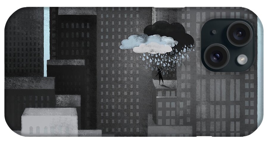 Problems iPhone Case featuring the digital art A Person On A Skyscraper Under A Storm by Jutta Kuss
