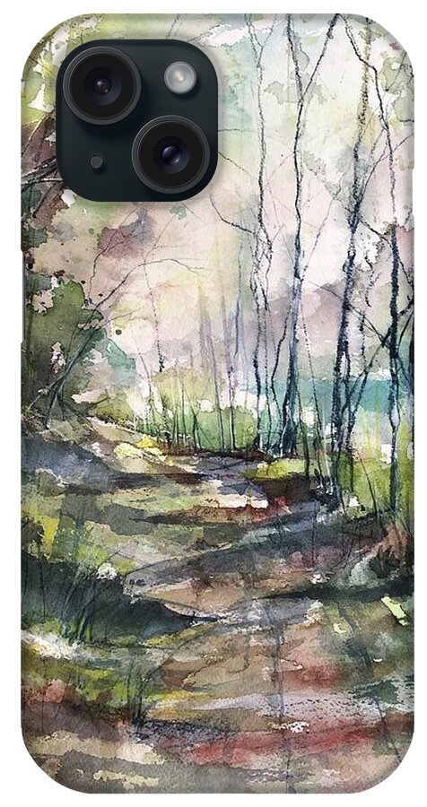 Watercolour iPhone Case featuring the painting A Road Less Traveled by Robin Miller-Bookhout