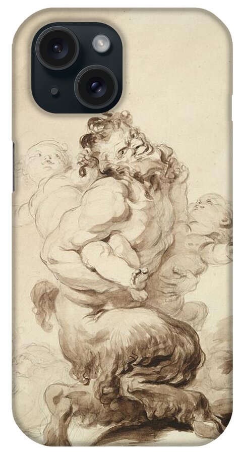 Mythical iPhone Case featuring the drawing A Satyr Teased By Two Putti by Jean-honore Fragonard