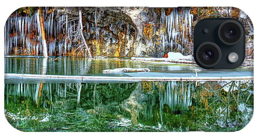  Olena Art iPhone Case featuring the photograph A Serene Chill - Hanging Lake Colorado Panorama by OLena Art