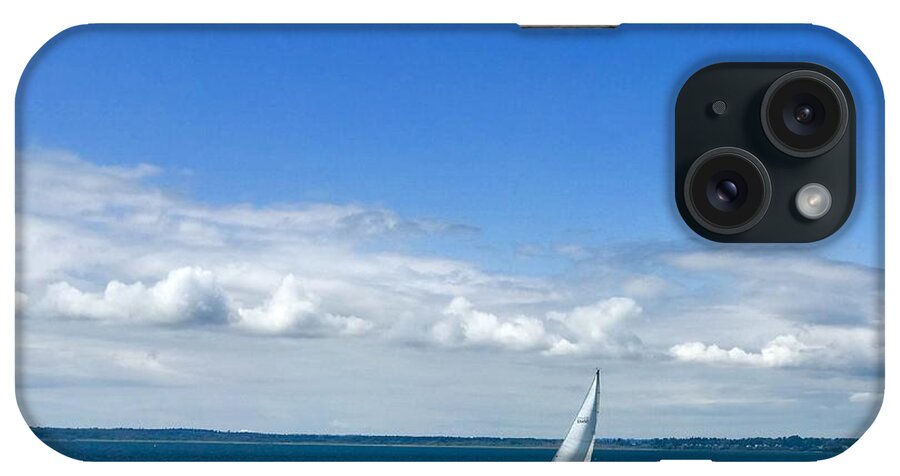 Clouds iPhone Case featuring the photograph A Single Sailboat in Blue by Suzanne Lorenz