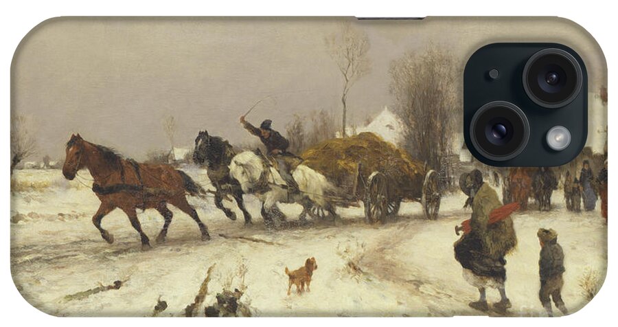 Horse iPhone Case featuring the painting A Village in Winter, 1876 by Thomas Ludwig Herbst