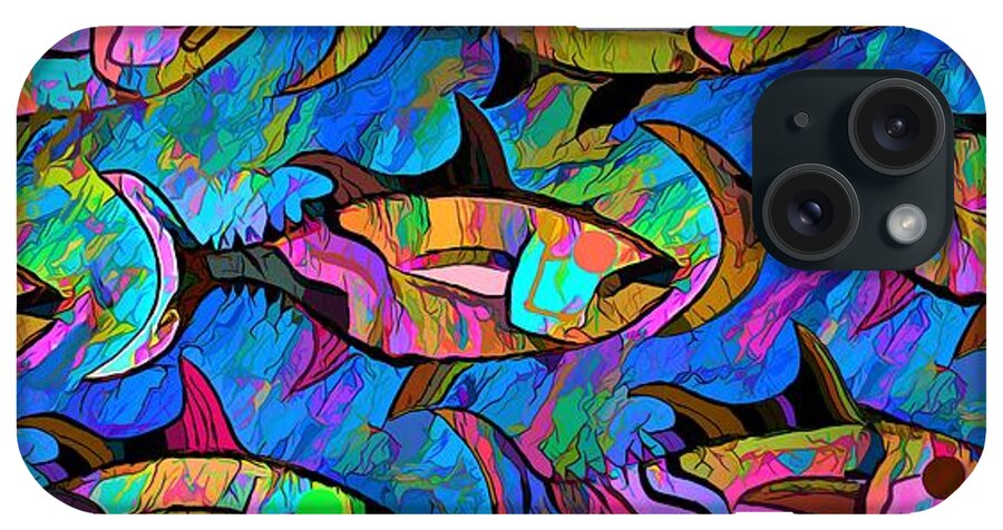 Modern Abstract Art iPhone Case featuring the painting A Wall Of Fish by Joan Stratton